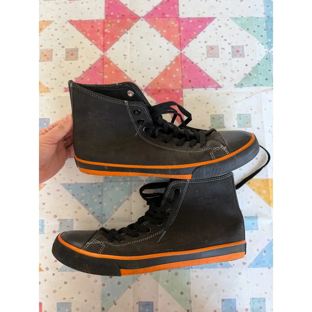 Harley-Davidson Mens Black Suede High Top Sneakers Orange D93816 11.5